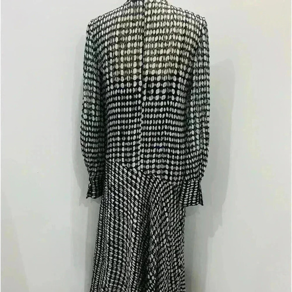 Theory Tie-Neck Long-Sleeve Broken Oval Silk-Blend Scarf Wrap Dress NWT - Picture 4 of 15